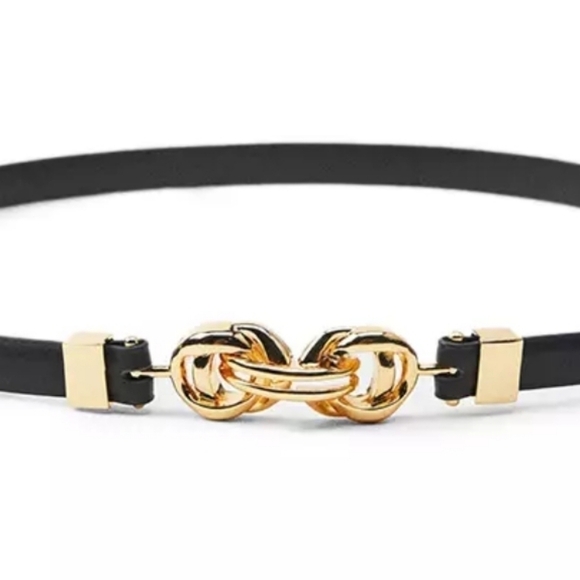 New Zara Belt 100% Cow Leather Thin Gold Metal Plated Buckle NWT 30 US/80 CM - Picture 2 of 7